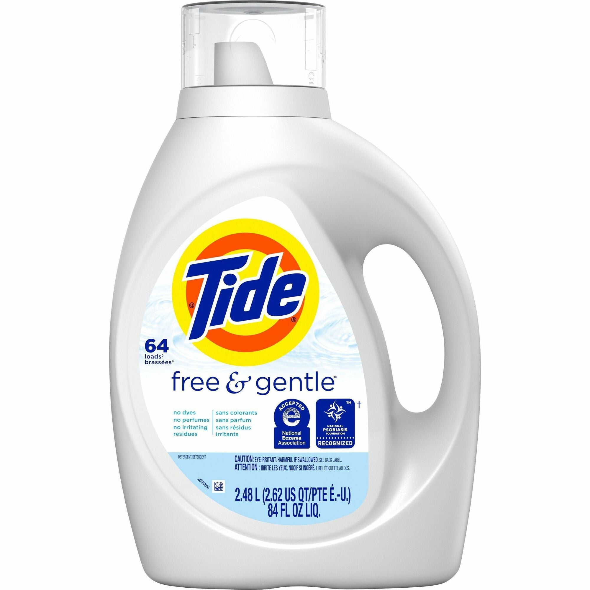 Tide Free & Gentle Detergent - For Laundry, Clothes, Washing Machine - Liquid - 84 fl oz (2.6 quart) - Hypoallergenic, Dye-free, Lead-free, Phosphate-free - White - 1 Each