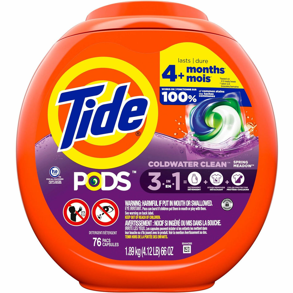 Tide Pods Laundry Detergent - For Laundry, Washing Machine, Clothes, Clothing - Concentrate - Spring Meadow Scent - Phosphate-free - Orange - 76 / Pack
