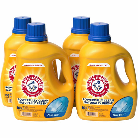 Arm & Hammer Clean Burst Laundry Detergent - For Laundry, Fabric - Concentrate - Liquid - 105 fl oz (3.3 quart) - Clean Burst Scent - Odor Neutralizer, Versatile - Yellow, Blue Bottle - 4 / Carton