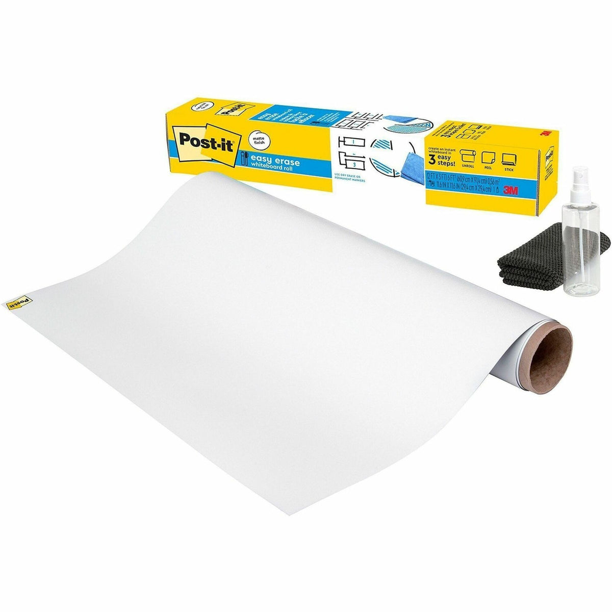 Post-it® Easy Erase Whiteboard Roll, 3'x2' - White Surface - White Sheet Color - Rectangle - 36" Length x 24" Width - Flexible, Stain Resistant, Easy Peel, Self-stick, Removable, Wipeable, Stain Proof - 1 Each
