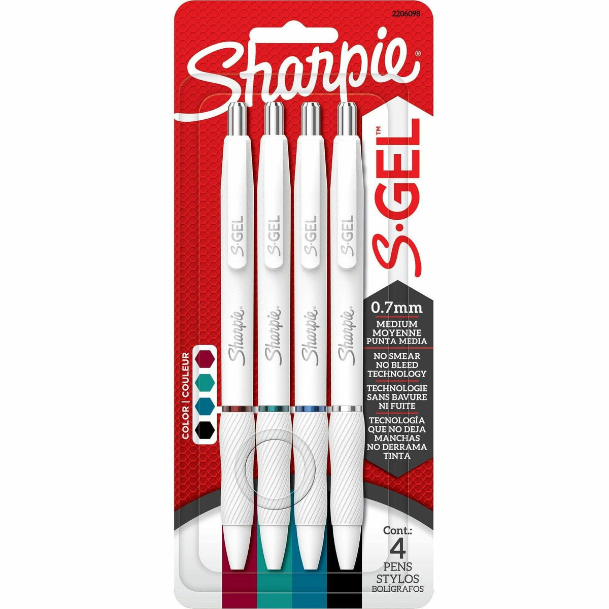 Sharpie S-Gel, White Fashion Barrel, Medium Point (0.7mm) - 0.7 mm Medium, Bold Pen Point - Update Classic Ink - Gel-based - White Plastic Barrel - 4 / Pack