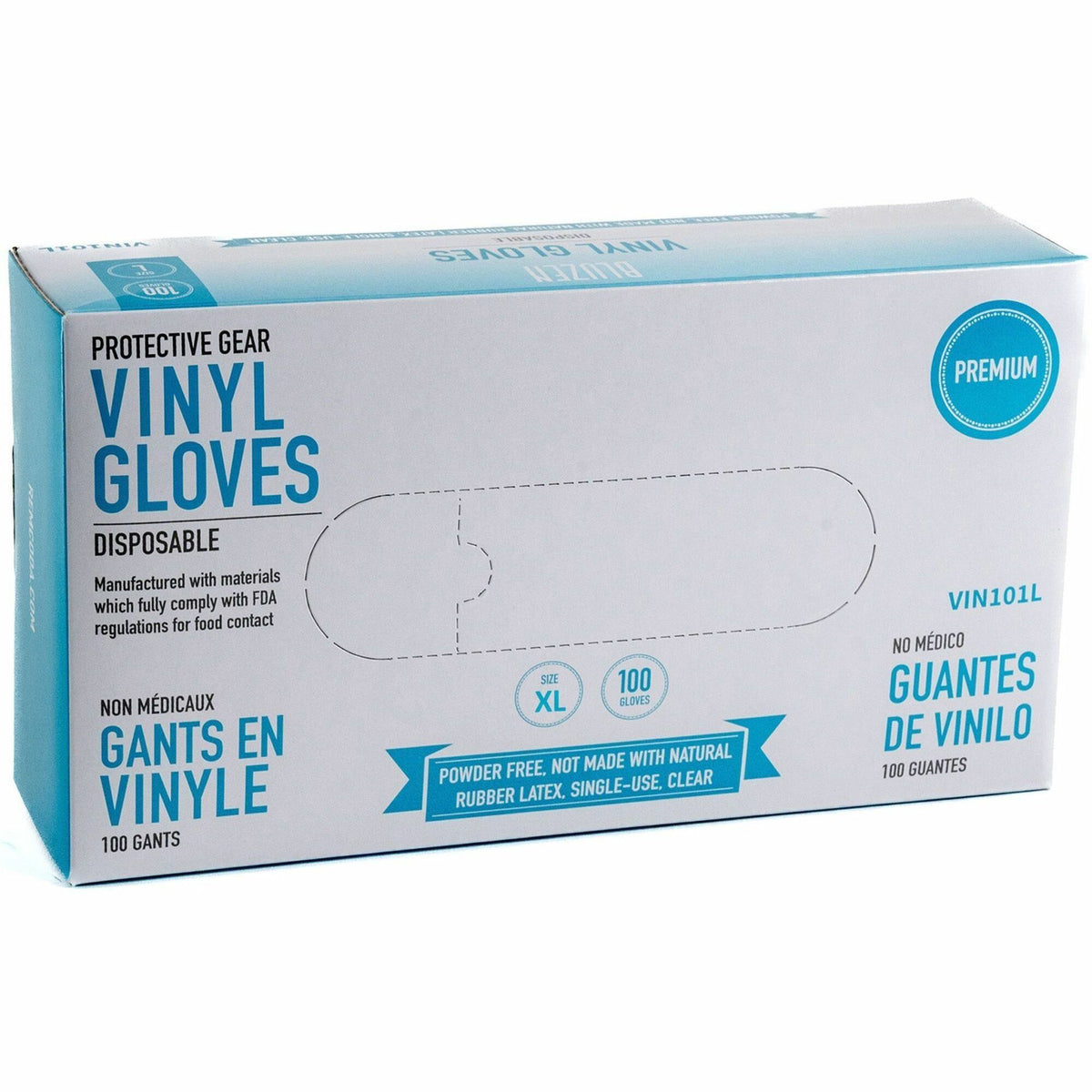 Remcoda Powder-Free Vinyl Gloves - 3 mil Thickness - X-Large Size - For Right/Left Hand - Vinyl - Clear - Comfortable, Latex-free - 100 / Box