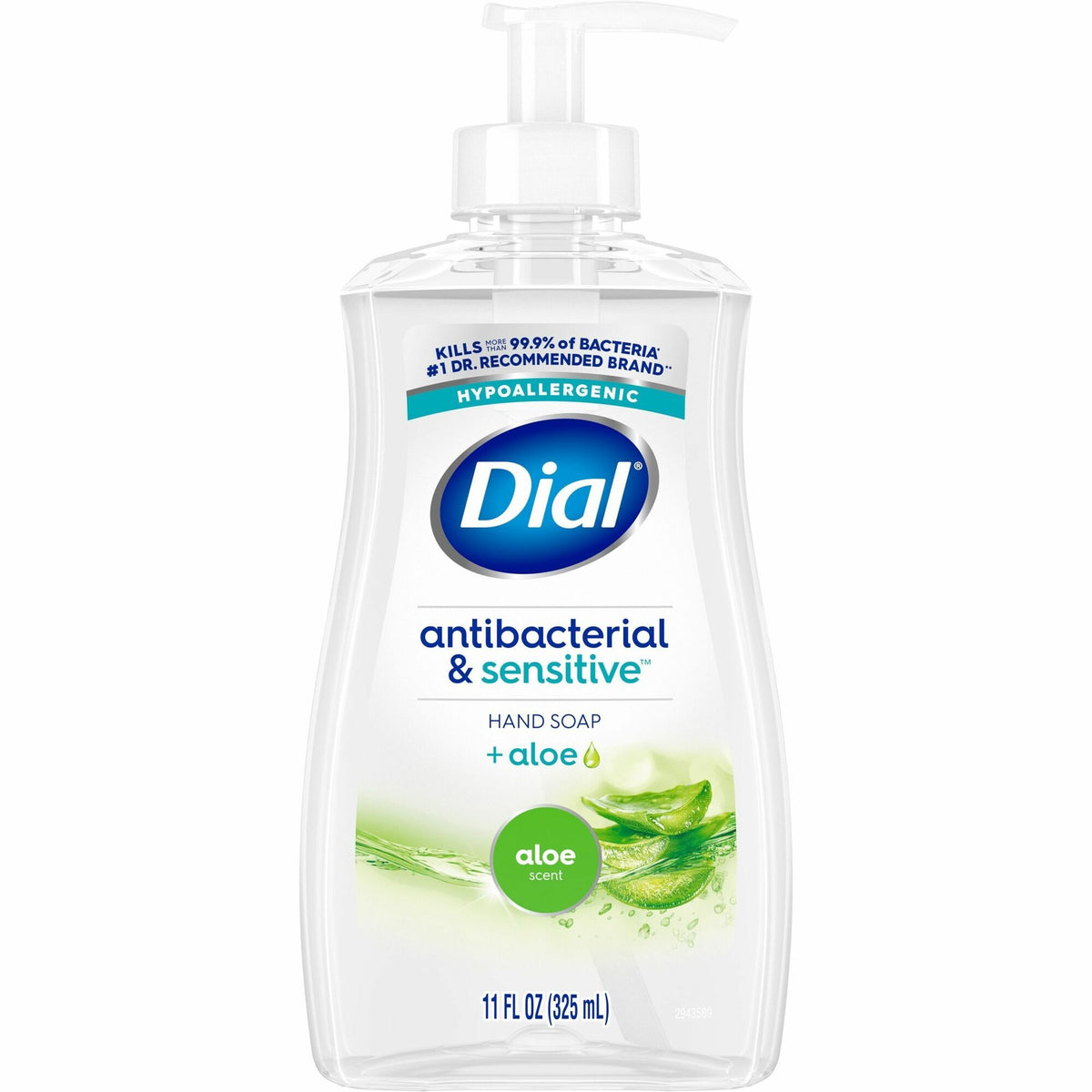 Dial Sensitive Skin Antibacterial Soap - Fresh, Aloe Scent - 11 fl oz - Pump Dispenser - Bacteria Remover - Hand, Skin - Antibacterial - Green - Recycled - Cruelty-free, Paraben-free, Phthalate-free, Silicone-free, pH Balanced, Sulfate-free - 1 Each