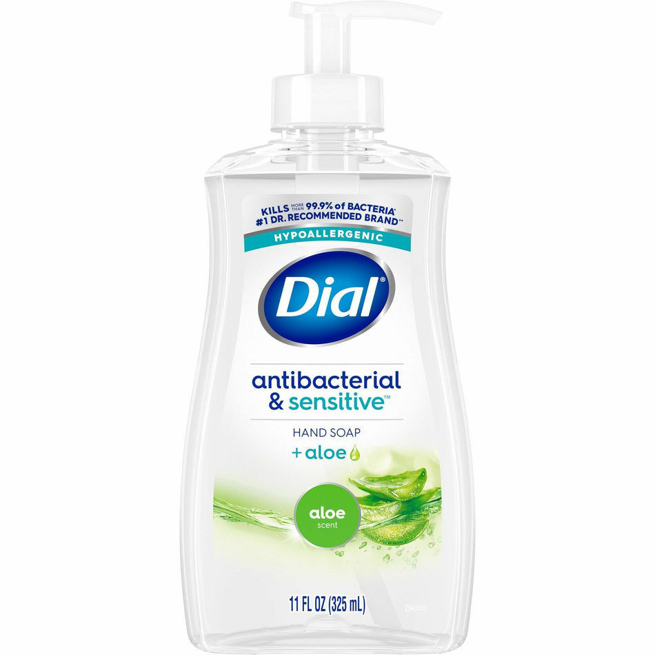 Dial Sensitive Skin Antibacterial Soap - Fresh, Aloe Scent - 11 fl oz - Pump Dispenser - Bacteria Remover - Hand, Skin - Antibacterial - Green - Recycled - Cruelty-free, Paraben-free, Phthalate-free, Silicone-free, pH Balanced, Sulfate-free - 1 Each