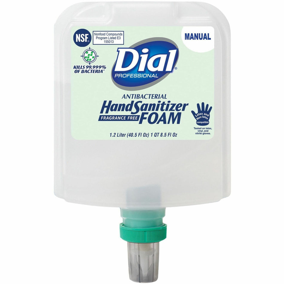 Dial Hand Sanitizer Foam Refill - 1.27 quart - Bacteria Remover - Hand - White - Hypoallergenic, Fragrance-free, Dye-free - 3 / Carton