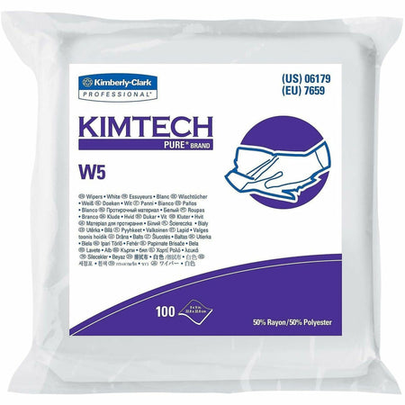 KIMTECH Pure W5 Dry Wipers - 9" Width x 9" Length - White - Rayon/Polyester - 100 Sheets - 100 / Pack
