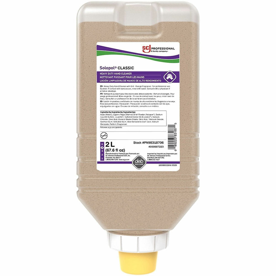 SC Johnson Solopol Classic Heavy-Duty Hand Cleaner - 2.11 quart - Bottle Dispenser - Oil Remover, Grease Remover, Lacquer Remover, Carbon Remover, Lubricant Remover, Resin Remover - Hand - Beige - Heavy Duty, Solvent-free - 6 / Carton