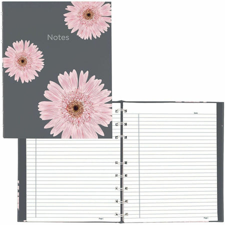 Blueline NotePro Pink Daisy Notebook - 150 Pages - Twin Wirebound - Ruled Margin - Pink Daisy Cover - Micro Perforated, Note Section, Hard Cover, Sturdy, Self-adhesive Tab, Storage Pocket, Acid-free Paper, Fade Resistant, Index Sheet - Recycled - 1 Each