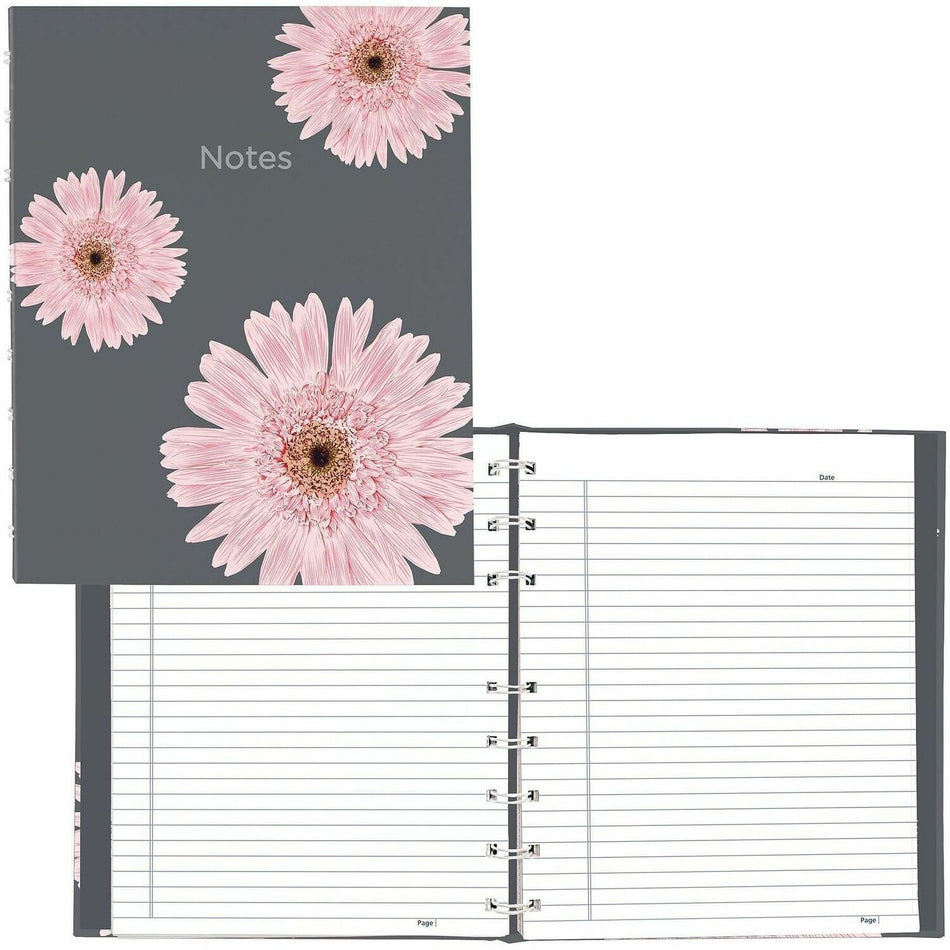 Blueline NotePro Pink Daisy Notebook - 150 Pages - Twin Wirebound - Ruled Margin - Pink Daisy Cover - Micro Perforated, Note Section, Hard Cover, Sturdy, Self-adhesive Tab, Storage Pocket, Acid-free Paper, Fade Resistant, Index Sheet - Recycled - 1 Each