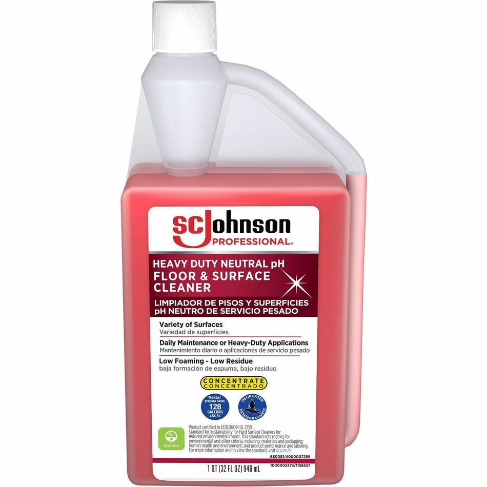 SC Johnson Heavy-Duty pH Floor & Surface Cleaner - For Multi Surface, Multipurpose - Concentrate - 32 fl oz (1 quart) - Heavy Duty - Red Bottle - 1 Each