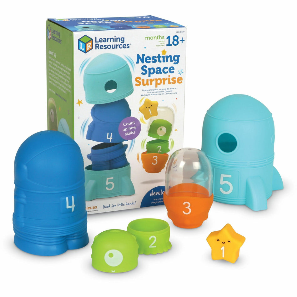 Learning Resources Nesting Space Surprise - Theme/Subject: Fun - Skill Learning: Number Recognition, Alien, Stars, Fine Motor, Counting, Imagination, Exploration, Space - 9 Pieces - 18 Months & Up - 1 Each