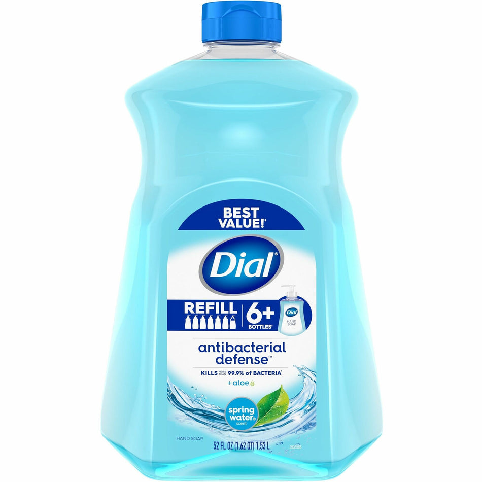 Dial Antibacterial Defense Liquid Hand Soap - Spring Water Scent - 1.63 quart - Bottle Dispenser - Bacteria Remover - Hand - Antibacterial - Blue - Recycled - Cruelty-free, Paraben-free, Phthalate-free, Silicone-free, pH Balanced - 3 / Carton