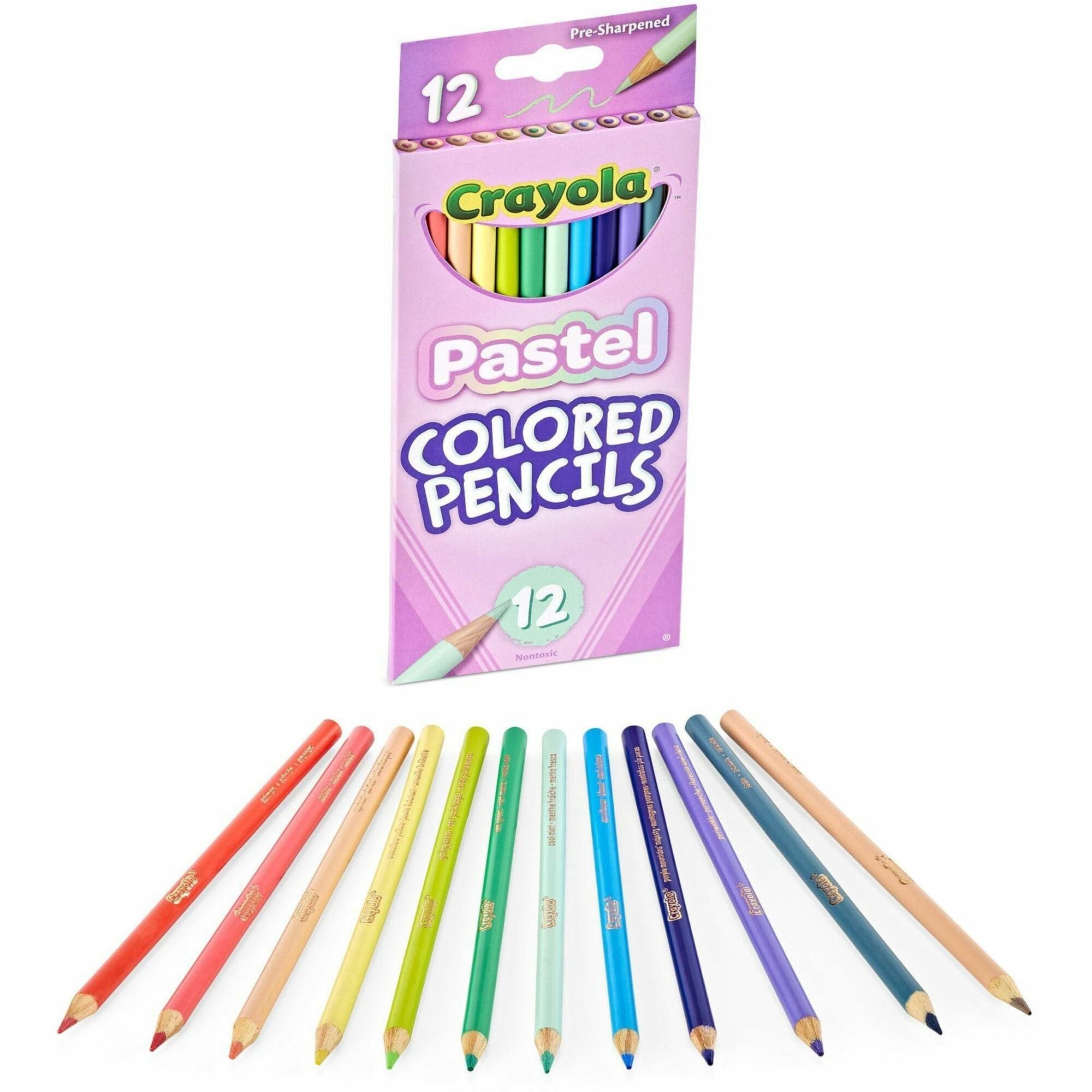 Crayola Presharpened Colored Pencils - 3.3 mm Salmon, Apricot, Spring Green, Sea Green, Periwinkle, Sand, Unmellow Yellow, Cool Mint, Cornflower, Purple Mountains Majesty, Slate Lead - 12 Each