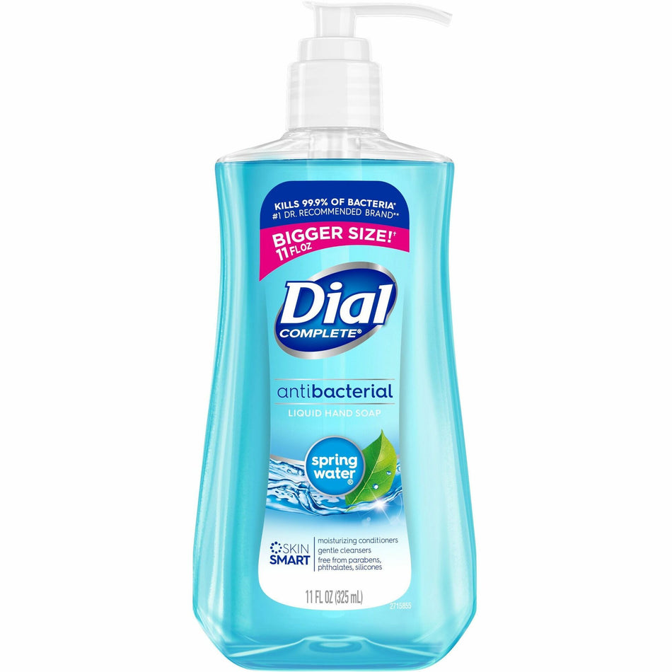 Dial Liquid Soap - Spring Water Scent - 11 fl oz - Pump Dispenser - Bacteria Remover - Hand, Skin, Healthcare, School, Office, Restaurant, Daycare - Moisturizing - Antibacterial - Blue - 1 Each