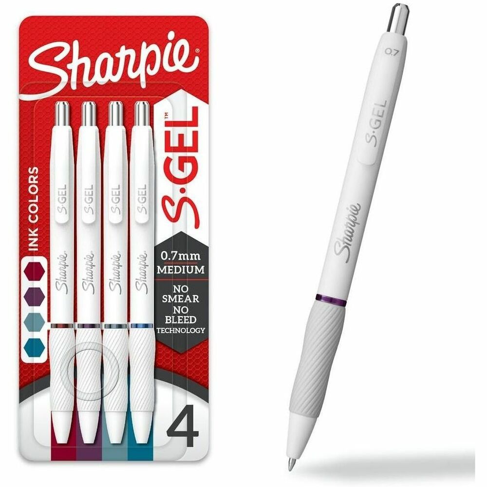 Sharpie S-Gel Pens - 0.7 mm Medium Pen Point - Retractable - Bold Jewel Ink - Gel-based - Pearl White Plastic Barrel - 4 / Pack