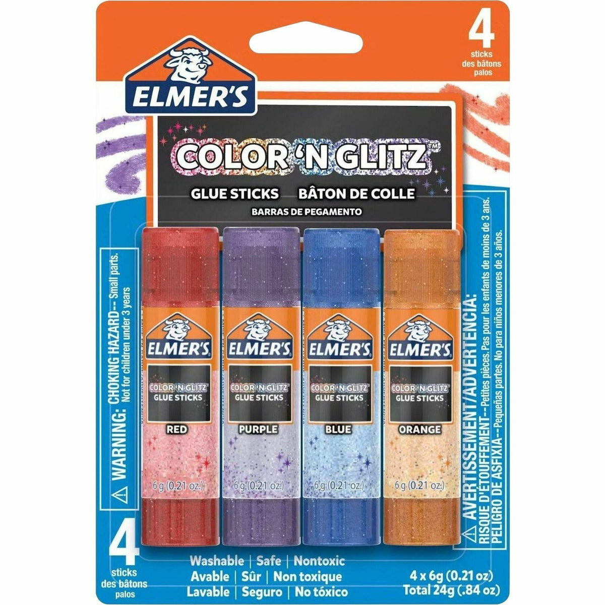 Elmer's Color 'N Glitz Glue Sticks - 0.21 oz - Assorted - 4 / Pack