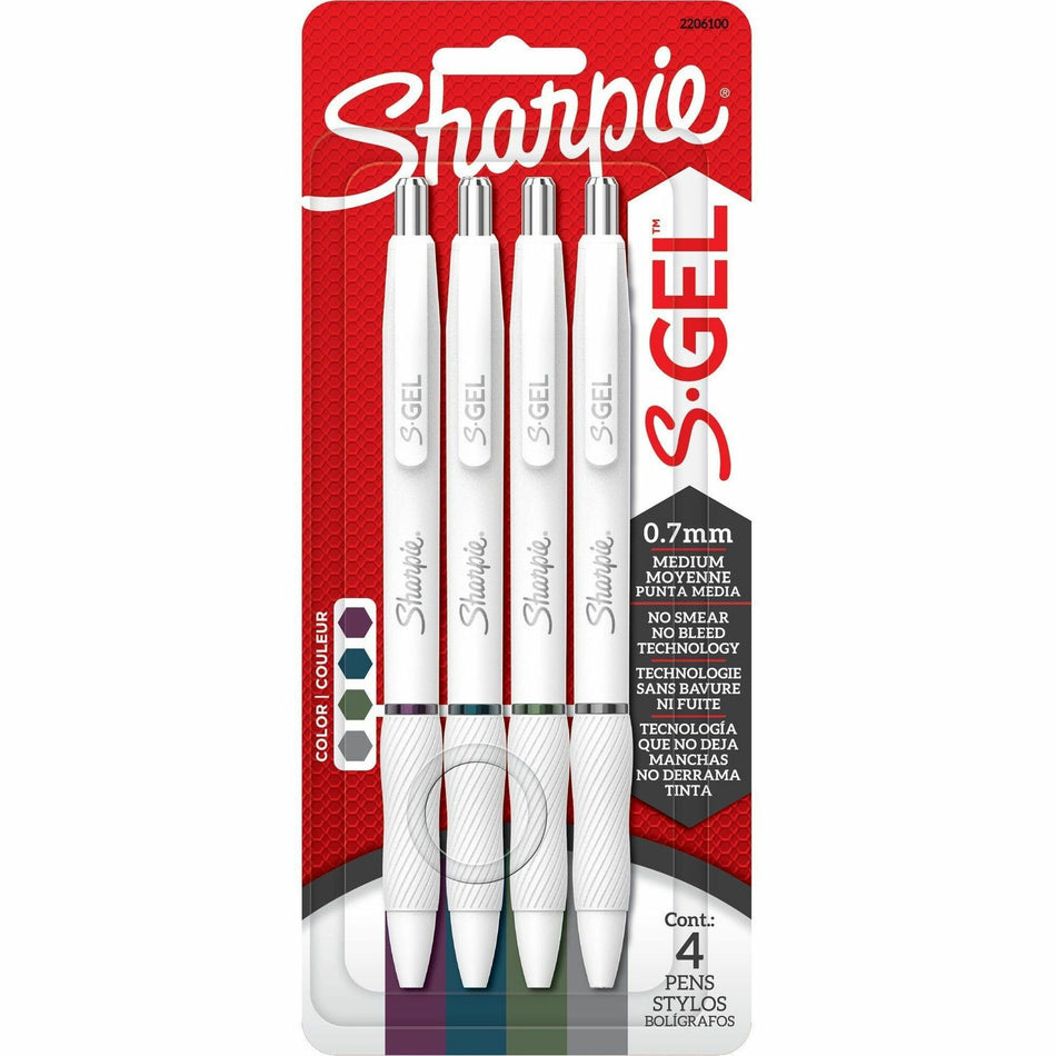 Sharpie S-Gel Pens - 0.7 mm Medium Pen Point - Rich Dark Ink - Gel-based - Pearl White Plastic Barrel - 4 / Pack