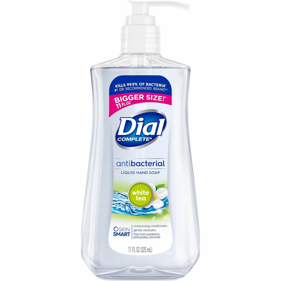 Dial White Tea Antibacterial Hand Soap - White Tea Scent - 11 fl oz - Pump Dispenser - Bacteria Remover - Hand, Healthcare, School, Office, Restaurant, Daycare - Moisturizing - Antibacterial - Clear - 12 / Carton