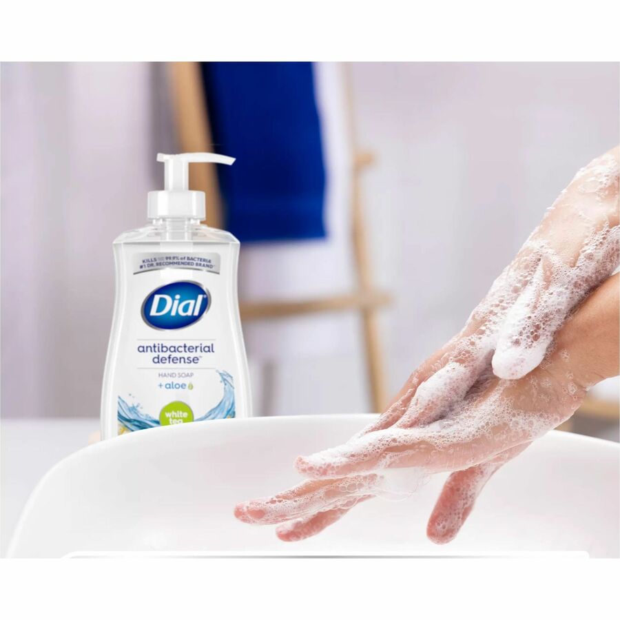 Dial White Tea Antibacterial Hand Soap - White Tea Scent - 11 fl oz - Pump Dispenser - Bacteria Remover - Hand, Healthcare, School, Office, Restaurant, Daycare - Moisturizing - Antibacterial - Clear - 12 / Carton