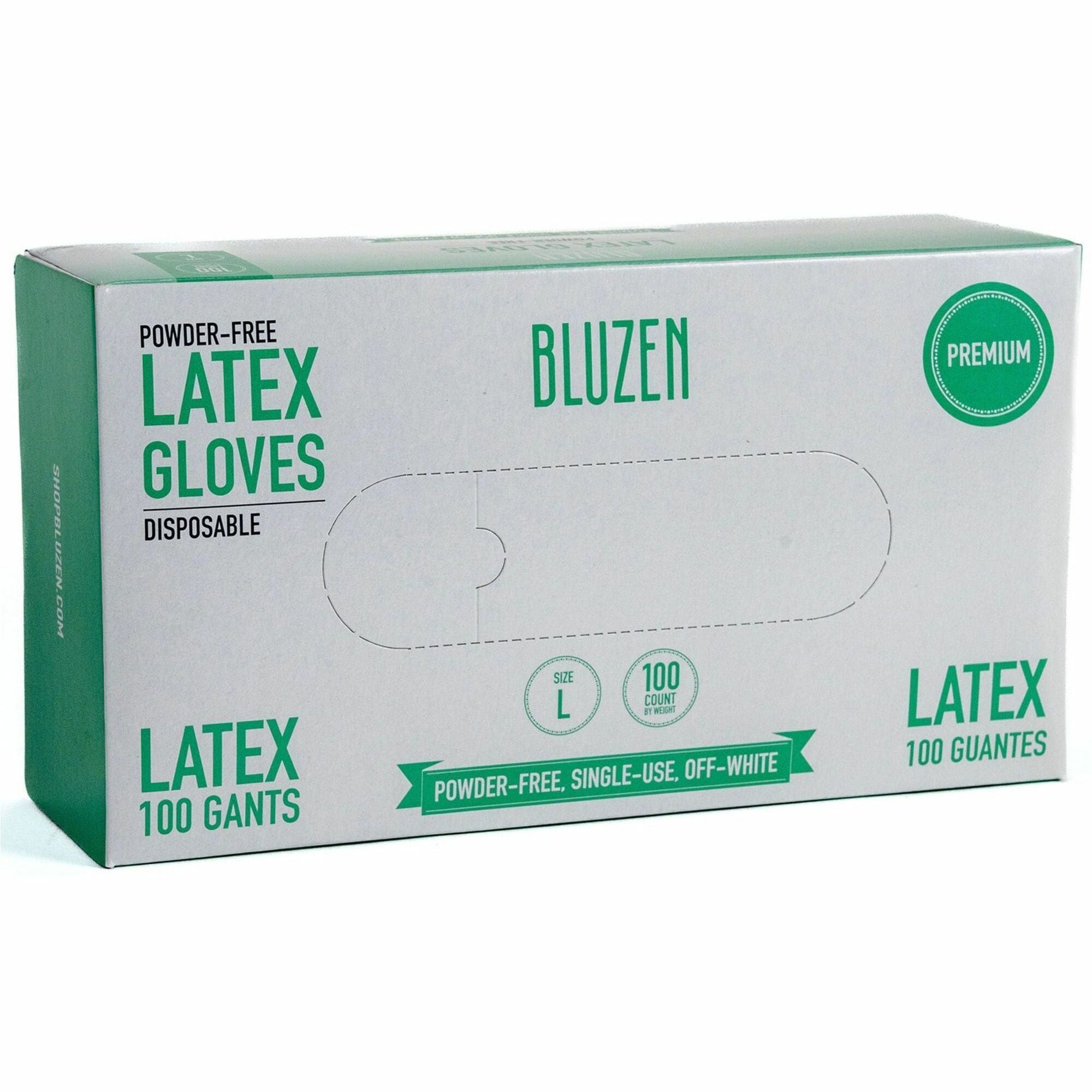 BLUZEN Powder-Free Latex Gloves - 4 mil Thickness - Large Size - Latex - Off White - Comfortable - For Healthcare, General Purpose - 100/Box - 10 / Carton