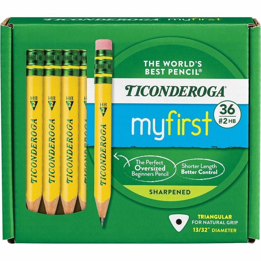 Ticonderoga My First Pencil w/Eraser - Graphite Lead - HB/#2 - Broad Point - Yellow Barrel - 36 / Pack