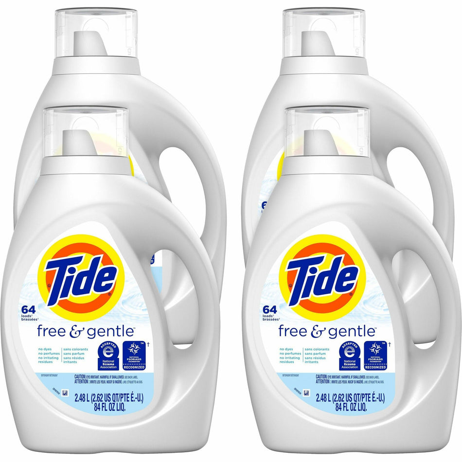 Tide Free & Gentle Detergent - For Laundry, Clothes, Washing Machine - Liquid - 84 fl oz (2.6 quart) - Hypoallergenic, Dye-free, Lead-free, Phosphate-free - White - 4 / Carton
