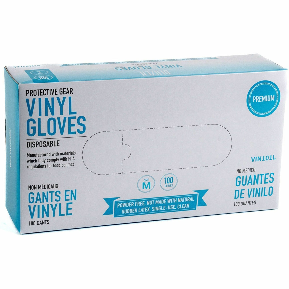 BLUZEN Powder-Free Vinyl Gloves - 4 mil Thickness - Medium Size - Vinyl - Clear - Comfortable - 100/Box - 10 / Carton