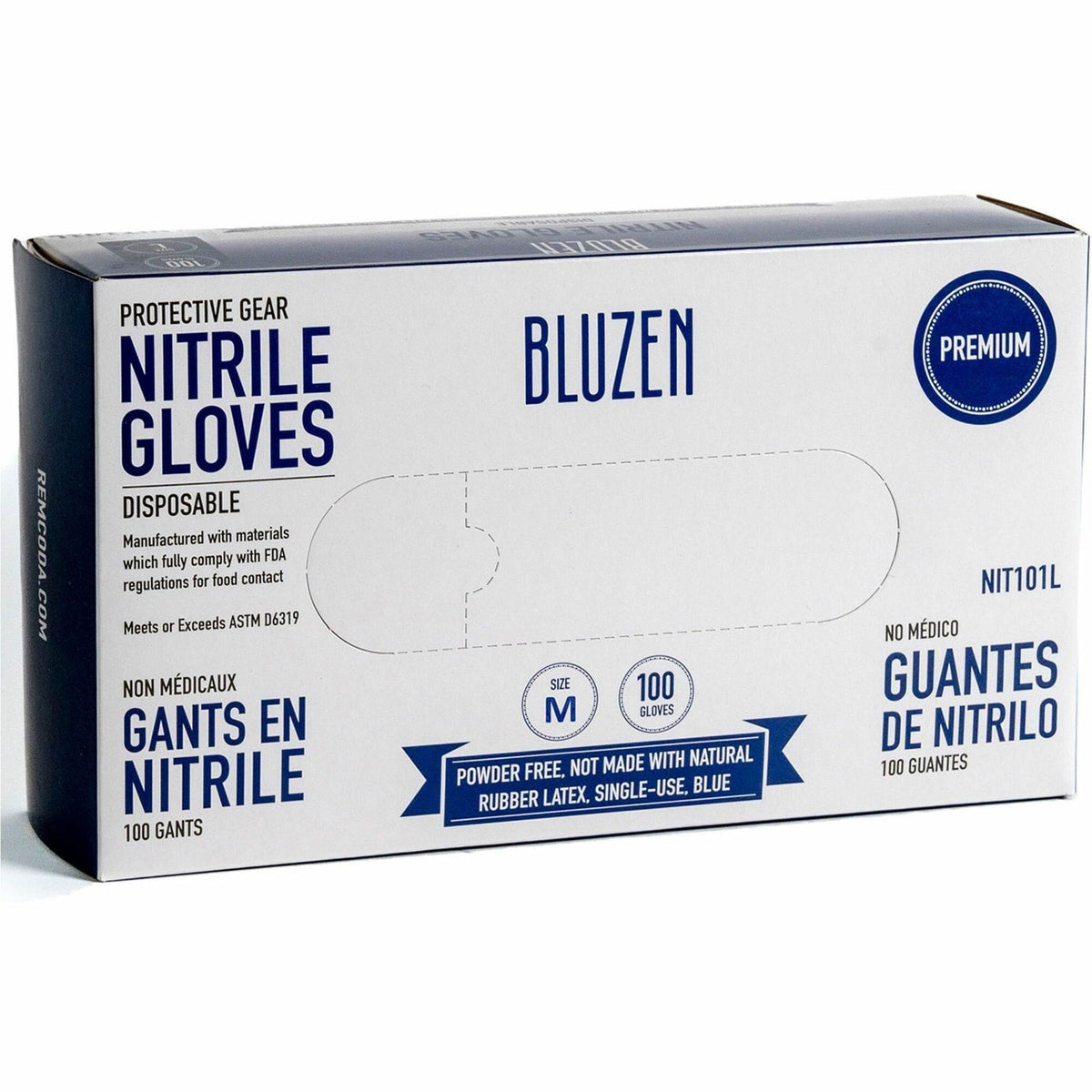 BLUZEN Extra-Strength Nitrile Gloves - 4 mil Thickness - Chemical Protection - Medium Size - For Right/Left Hand - Nitrile - Blue - Durable, Comfortable, Extra Strength, Snug Fit, Chemical Resistant - 100/Box - 10 / Carton