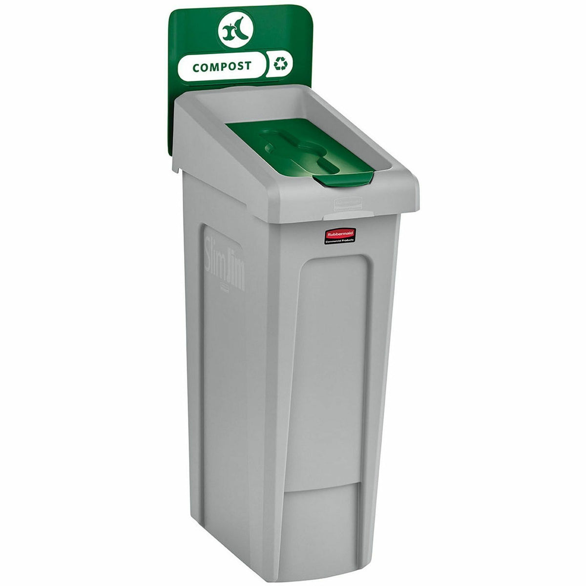 Rubbermaid Commercial Slim Jim Recycling Station 1-Stream Compost, 23 Gal - 23 gal Capacity - For Commercial - Durable, Recyclable - 40.2" Height x 12" Width x 15.2" Depth - Resin - Gray, Green - 1 Each
