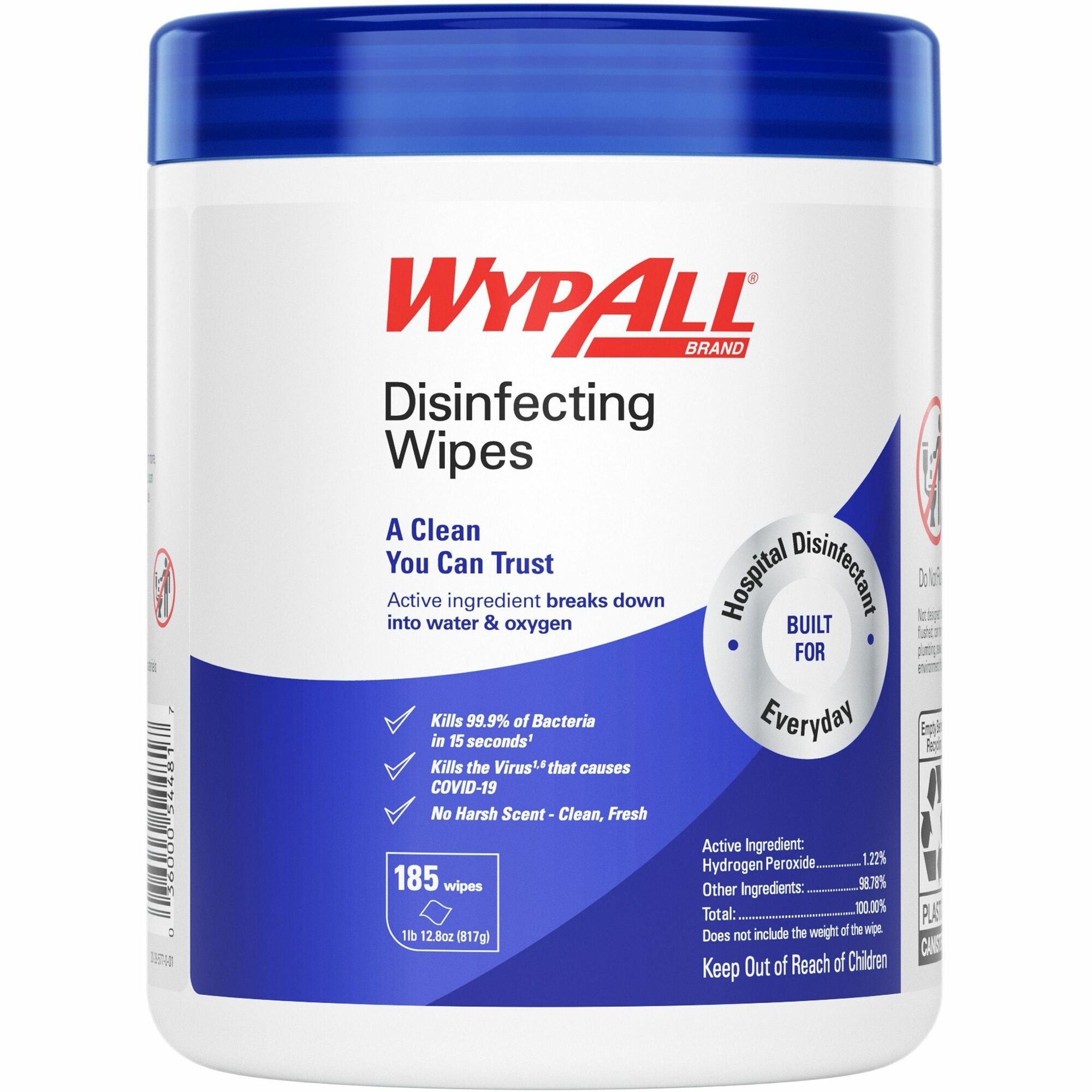 Wypall Disinfecting Wipes - For Commercial, Industry, Healthcare - Wipe - Fresh Scent - Biodegradable - White - 185/Pack - 3 / Carton