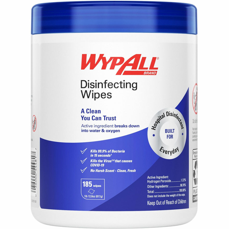 Wypall Disinfecting Wipes - For Commercial, Industry, Healthcare - Wipe - Fresh Scent - Biodegradable - White - 185/Pack - 3 / Carton
