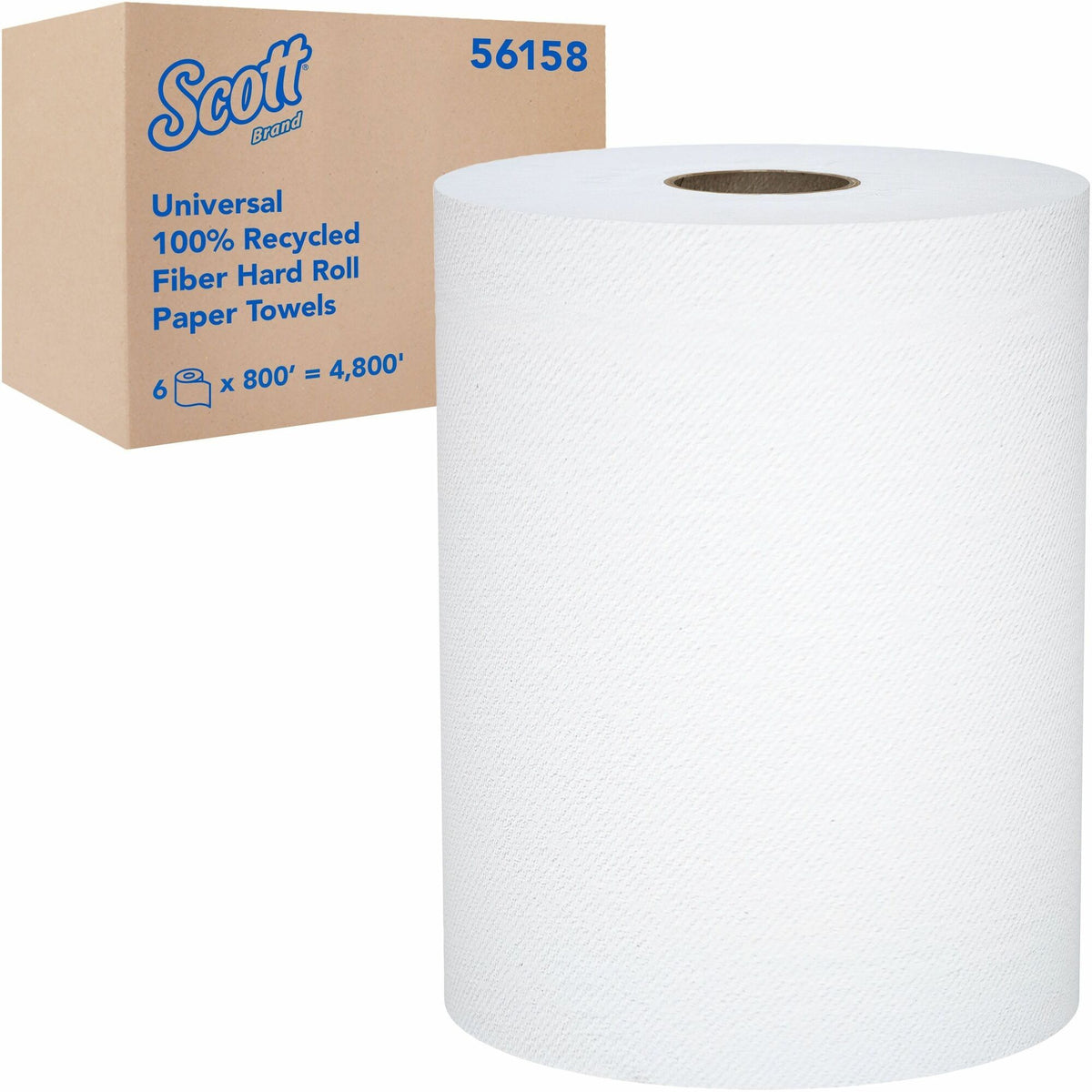 Scott® Universal 100% Recycled Fiber Hard Roll Paper Towels - 1 1/2" Core - White - Fiber - 6 / Carton