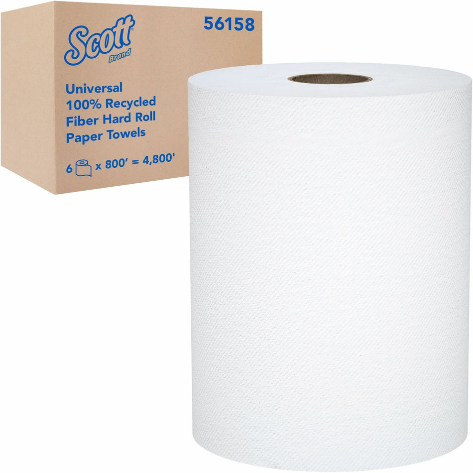 Scott® Universal 100% Recycled Fiber Hard Roll Paper Towels - 1 1/2" Core - White - Fiber - 6 / Carton