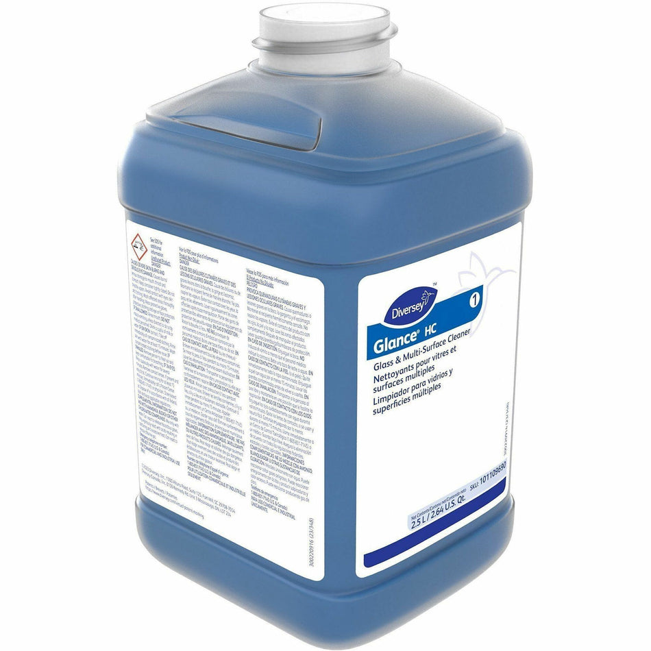 Diversey Glance Multi-Surface Cleaner - For Glass, Surface, Window - Ready-To-Use/Concentrate - 84.5 fl oz (2.6 quart) - Ammonia Scent - Quick Drying, Streak-free - Blue - 2 / Unit