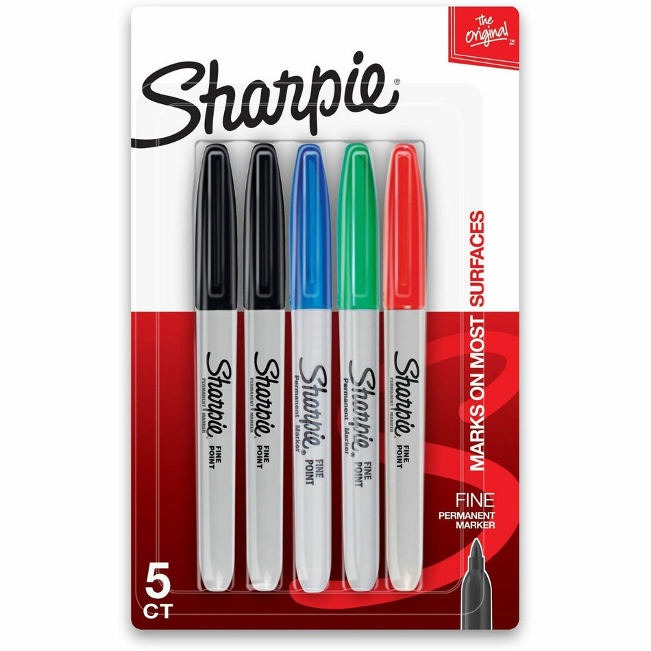 Sharpie Fine Point Permanent Marker - Fine Marker Point - Assorted Ink - 5 / Pack