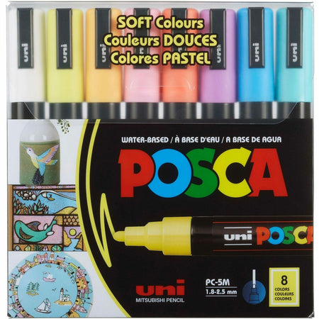 uniball&#8482; POSCA Paint Marker - 1.8 mm Fine Bullet, 2.5 mm Marker Point - Erasable - Washable - White, Yellow, Apricot, Pink, Lavender, Blue, Green Ink - Water Based - 8 / Pack