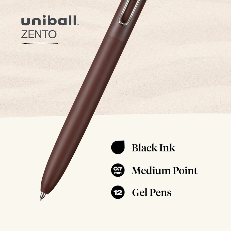uniball&#8482; Zento Retractable Liquid Gel Pens - 0.7 mm Medium Pen Point - Retractable - Black Ink - Liquid Gel Ink - 1 Dozen
