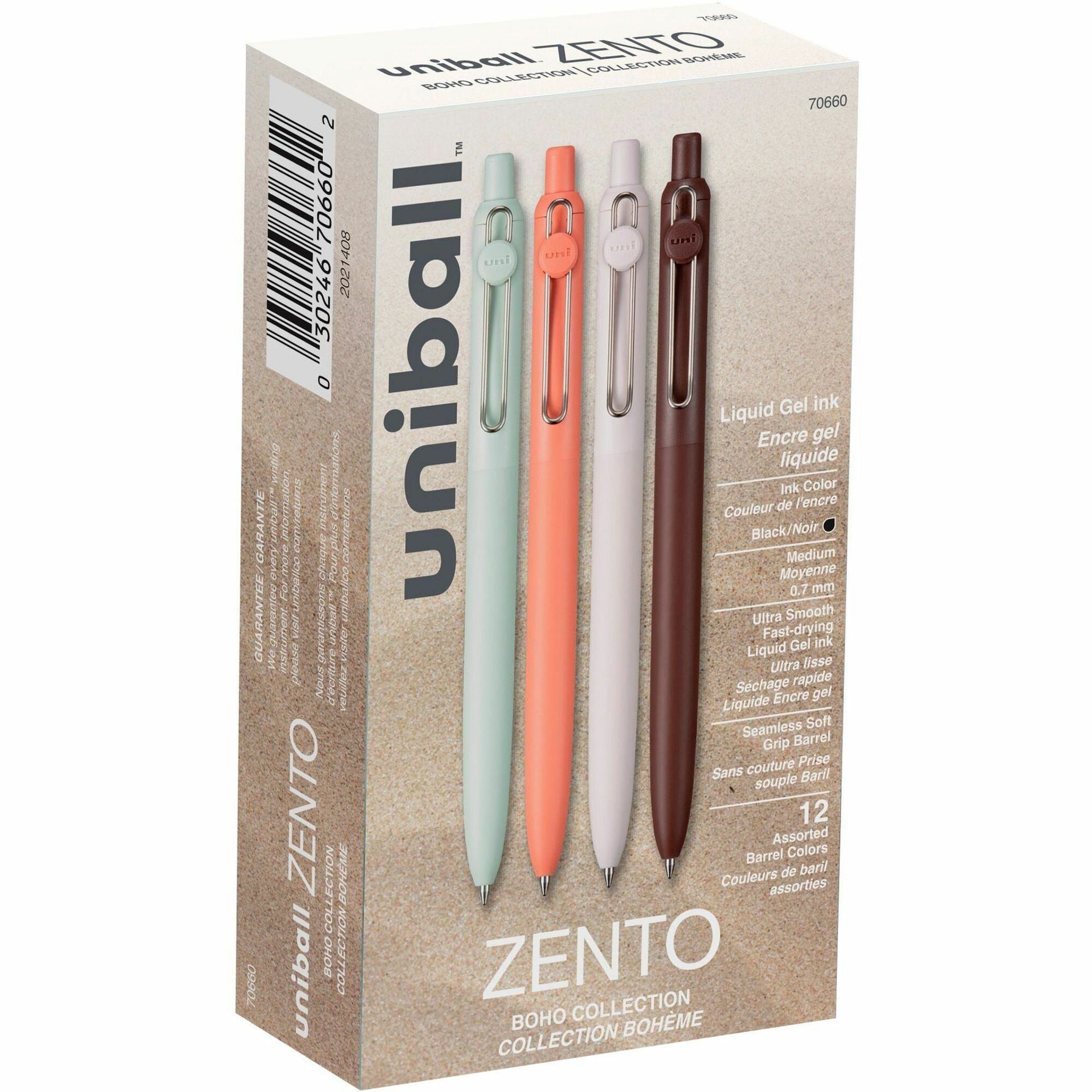 uniball&#8482; Zento Retractable Liquid Gel Pens - 0.7 mm Medium Pen Point - Retractable - Black Ink - Liquid Gel Ink - 1 Dozen