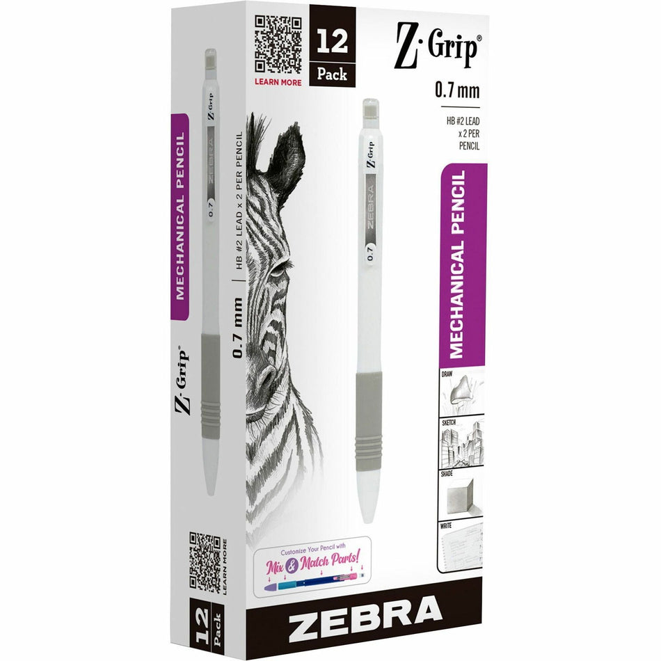 Zebra Pen Z-Grip Mechanical Pencil - 0.7 mm Lead - HB/#2 - Refillable - White Barrel - 1 Dozen