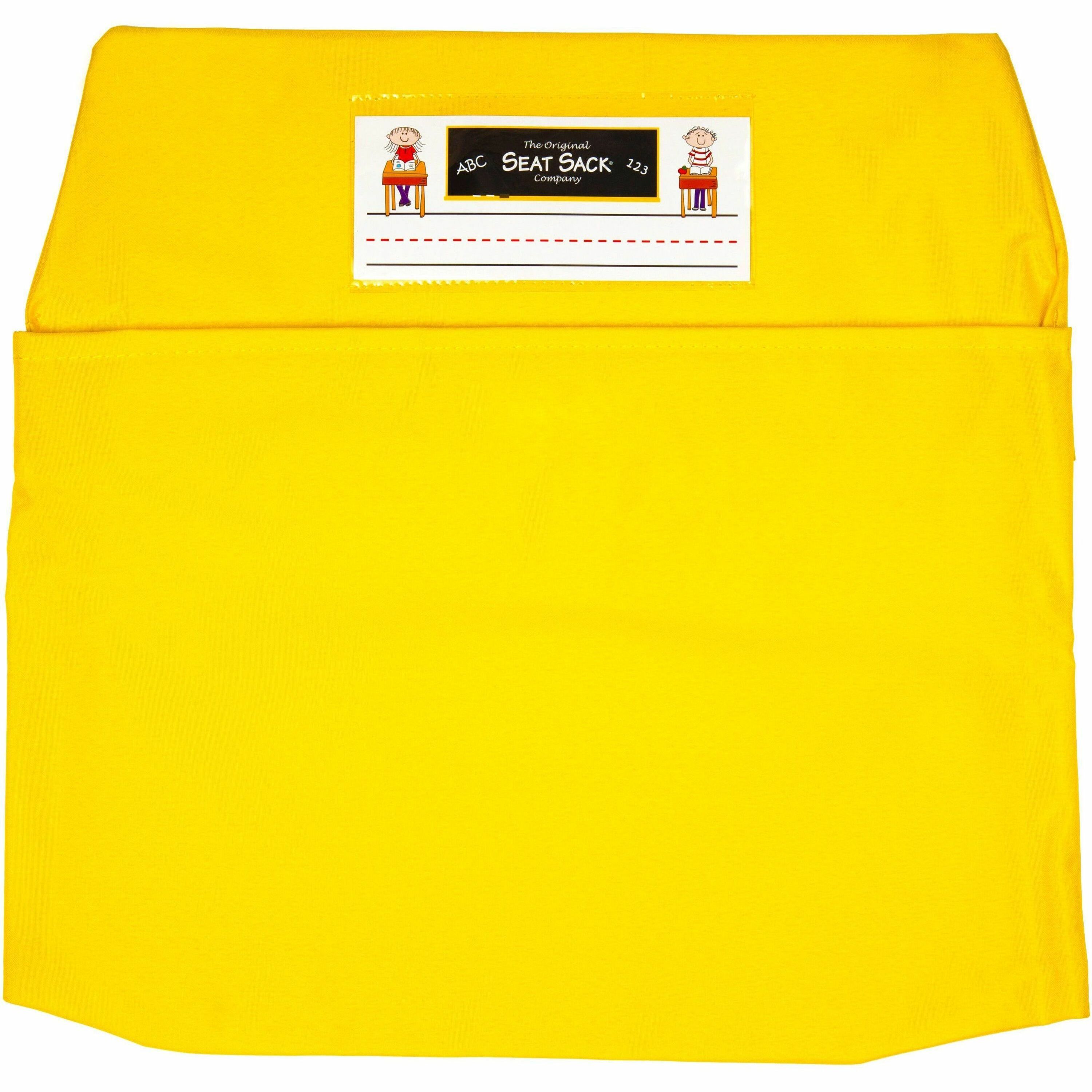 Seat Sack Classroom Pack One-Pocket Seat Sacks - 1 Pocket(s) - 1 Compartment(s) - 17" Width x 2" Depth - Chair - Desk Space, Durable, Laminated, Washable, Expandable - Yellow - Poly Cotton - 25/Pack - 1 / Carton