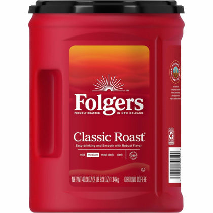 Folgers® Ground Classic Roast Coffee - Medium - 40.3 oz Per Canister - Ground - Mountain Grown, Classic Roast - Kosher - 1 Each