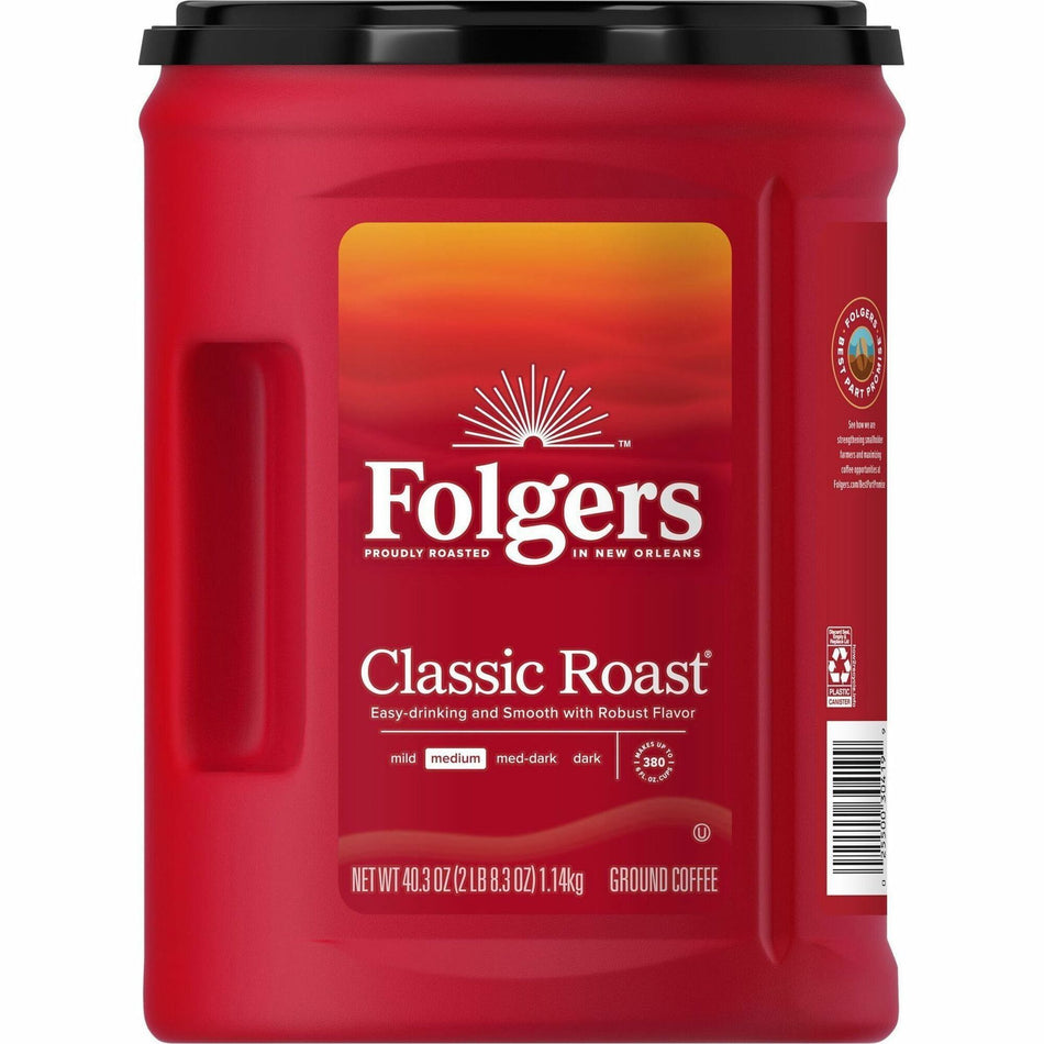Folgers® Ground Classic Roast Coffee - Medium - 40.3 oz Per Canister - Ground - Mountain Grown, Classic Roast - Kosher - 1 Each