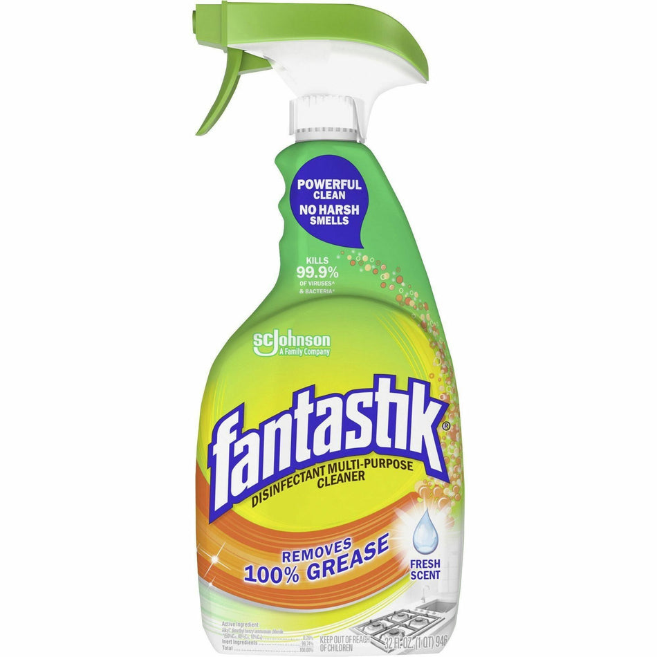 fantastik® Disinfectant Cleaner - For Multi Surface, Multipurpose - Spray - 32 fl oz (1 quart) - Fresh Scent - Disinfectant, Deodorize, Pleasant Scent - Green - 8 / Carton