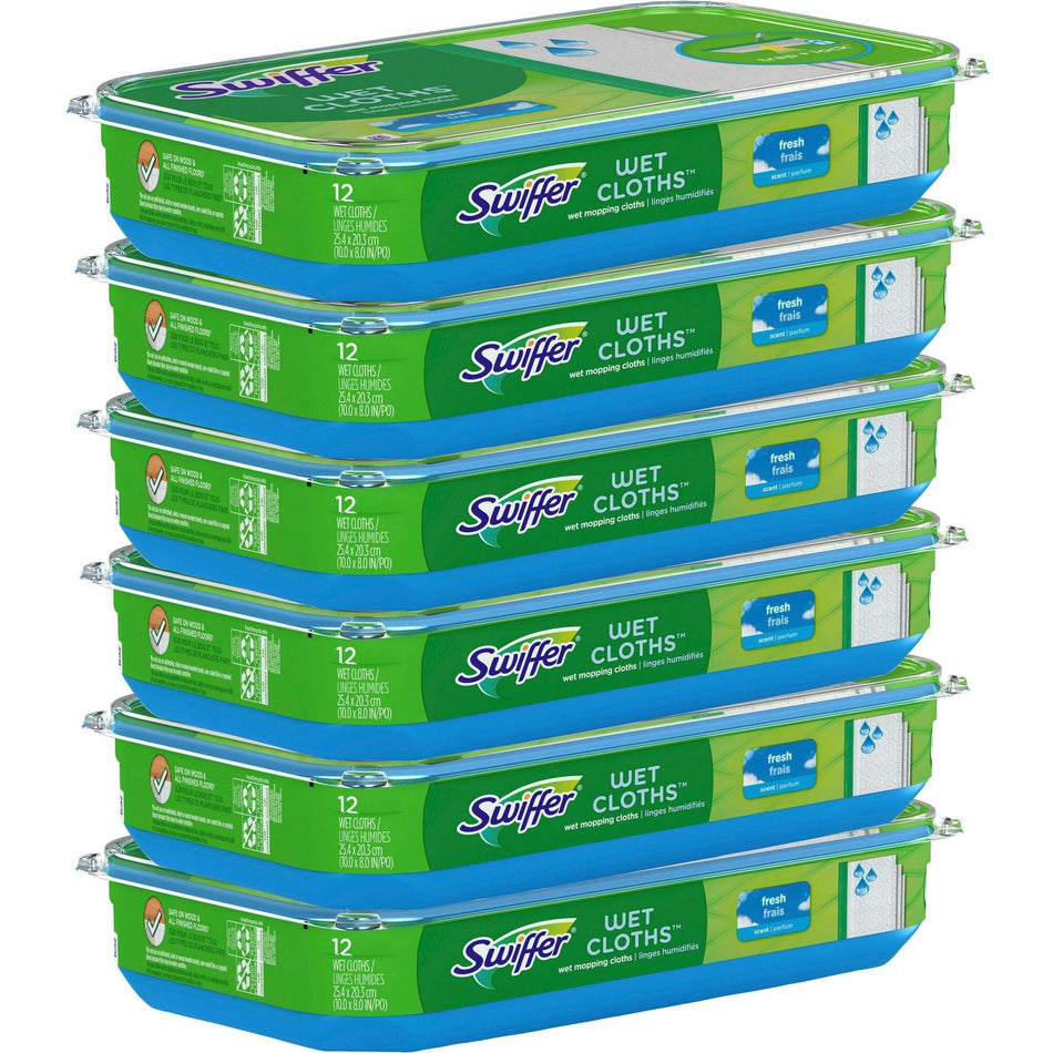 Swiffer Sweeper Wet Cloths - Disposable, Residue-free - Cloth - White - 12/Pack - 6 / Carton