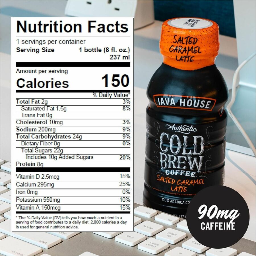 Java House Bottle Authentic Cold Brew Salted Caramel Latte - Cold Brewed - 8 oz Per Bottle - Bottle - Salted Caramel Latte - 12 / Box