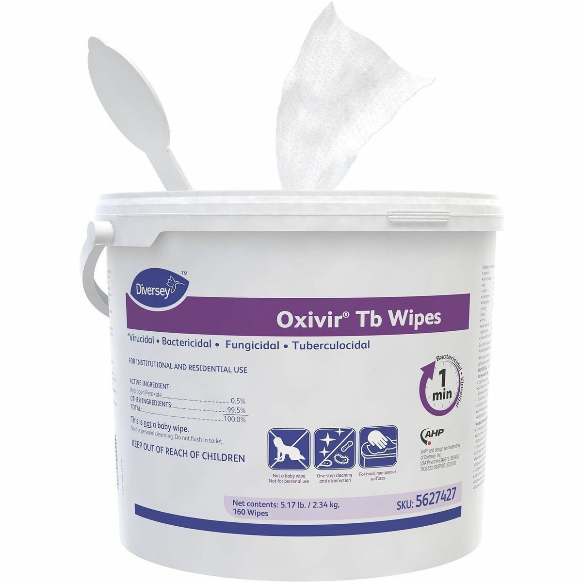 Diversey Care Oxivir Tb Disinfectant Cleaner Wipes - For Hard Surface, Nonporous Surface, Residential, Institutional - Ready-To-Use - Wipe - 2.7 pH - Characteristic Scent - Fungicide, Bactericide, Tuberculocide - White - 160 / Each