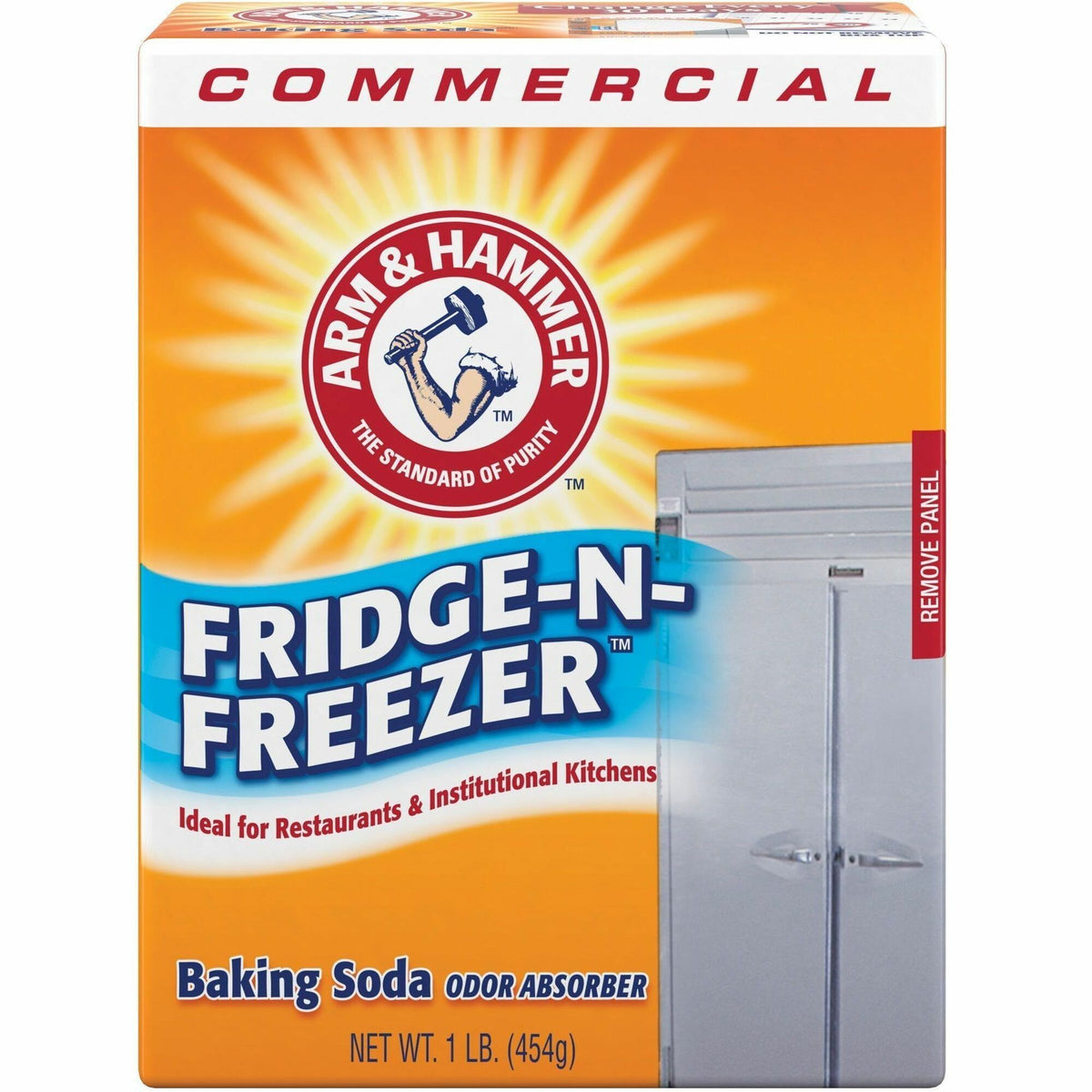 Arm & Hammer Commercial Fridge Odor Absorber - For Refrigerator, Restaurant, Kitchen, Commercial - 16 oz (1 lb) - Chemical-free, Spill Resistant, Unscented, Environmentally Friendly - Orange - 12 / Carton