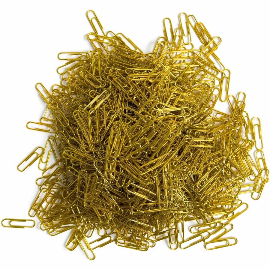U Brands Paper Clip - Medium - for Office, Paper - Acid-free, Non-magnetic, Durable, Reusable, Non-toxic - Gold - Steel, Vinyl - 1000 / Pack