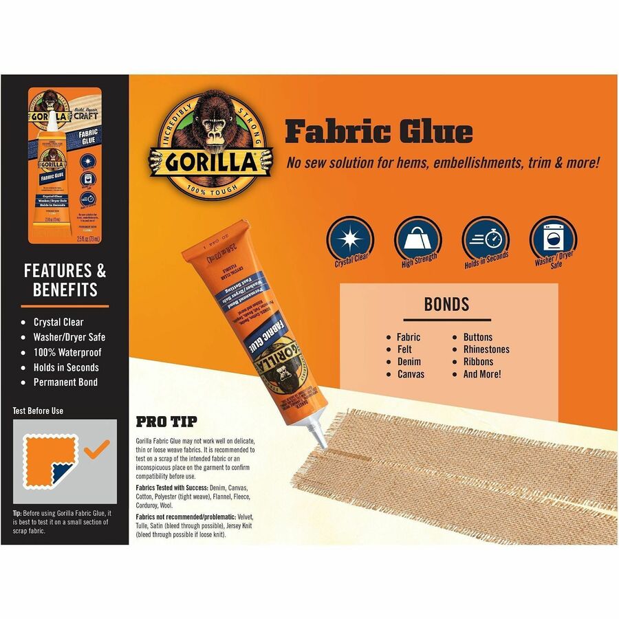 Gorilla Fabric Glue: 2.50 fl oz Clear Adhesive - 1 Pack