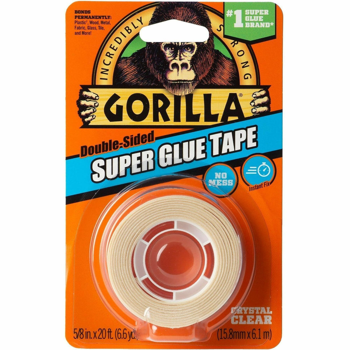 Gorilla Double-Sided Super Glue Tape - 20 ft Length x 0.62" Width - Clear - For Multipurpose, Indoor, Outdoor, Craft Project, School, Plastic, Wood, Metal - 1 Each